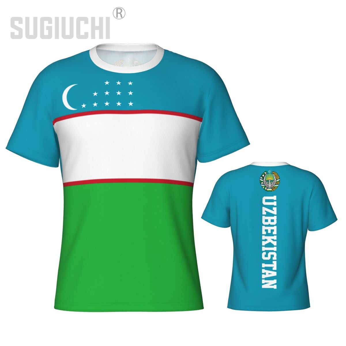 T Shirt Tight Fit - Tight Sports T-shirt Uzbekistan Flag Uzbek