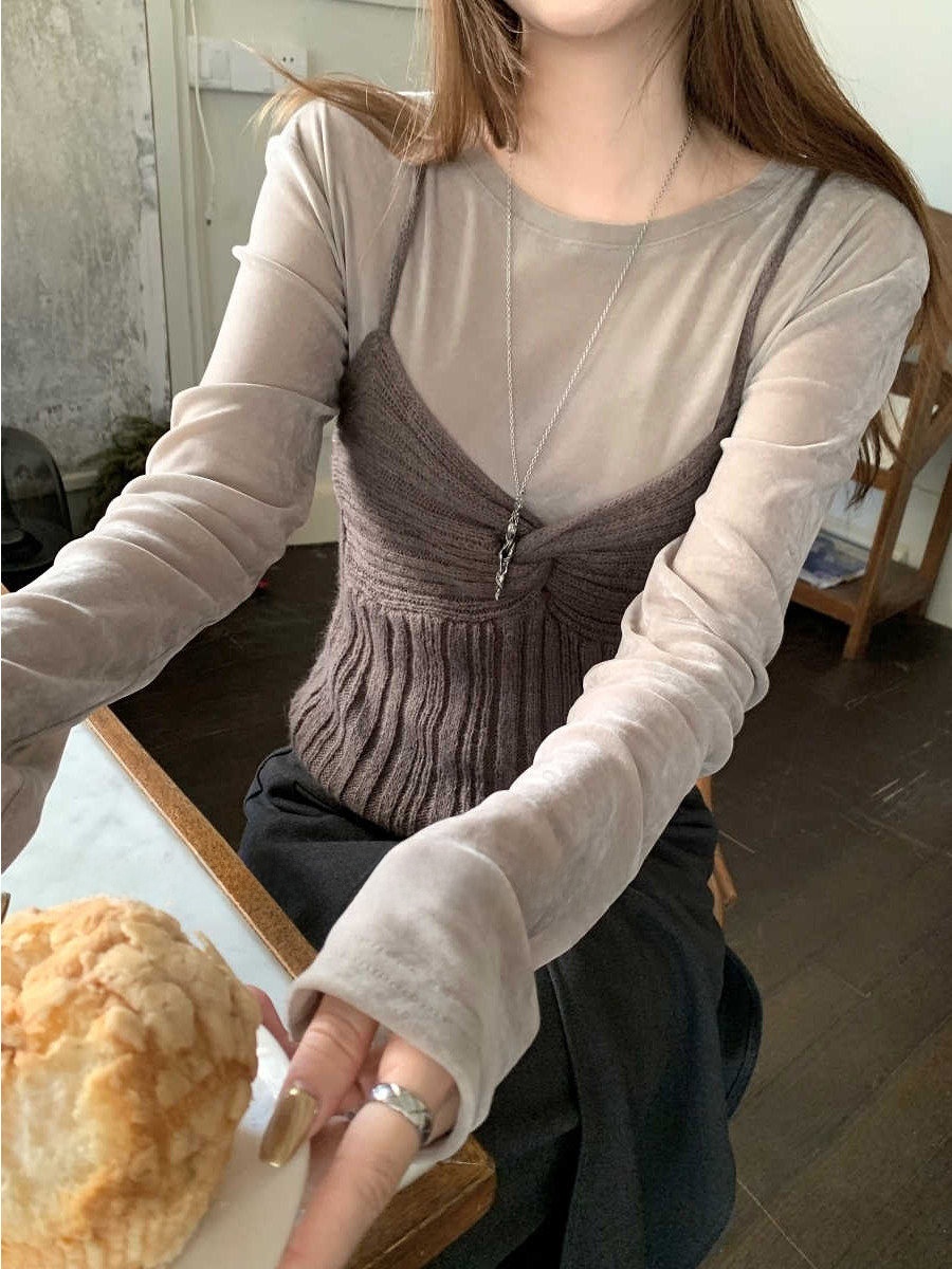Korean Ambient Knitted Long Sv - Base Layer Top ulasan dan harga